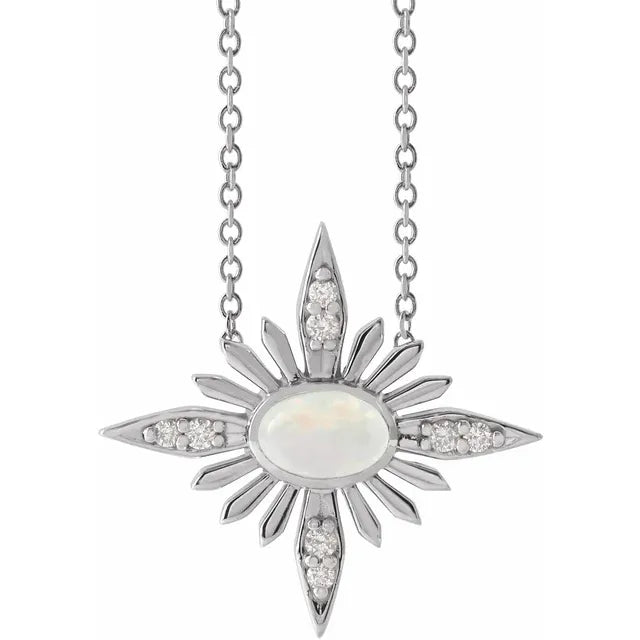 Platinum Natural Ethiopian Opal & .08 CTW Natural Diamond 16-18" Necklace