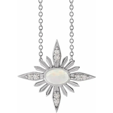 Platinum Natural Ethiopian Opal & .08 CTW Natural Diamond 16-18" Necklace