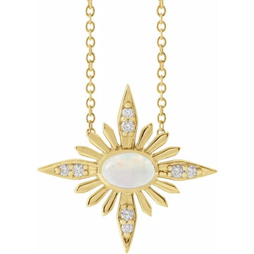 14K Yellow Gold Natural Ethiopian Opal & .08 CTW Natural Diamond 16-18" Necklace