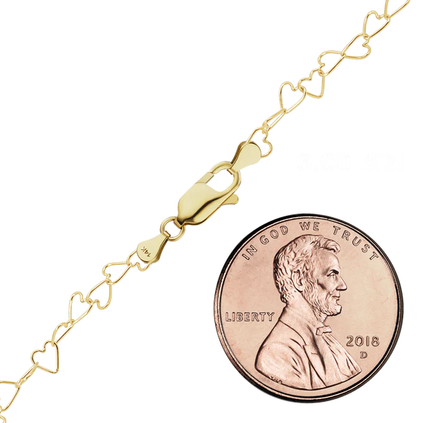 Tall Heart Bracelet in 14K Yellow Gold (3.00 mm)