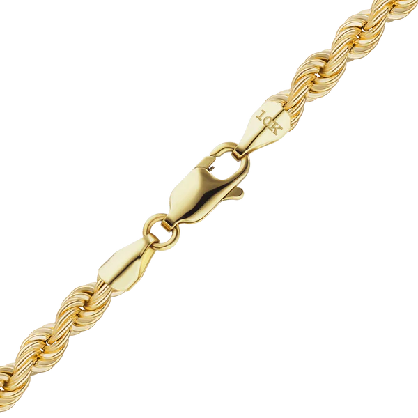 Handmade Semi-Solid Rope Bracelet in 14K Yellow Gold (2.20 mm - 4.20 mm)