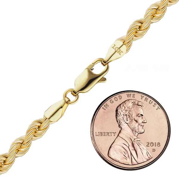 Handmade Solid Rope Bracelet in 10K Yellow Gold (4.20 mm - 6.30 mm)