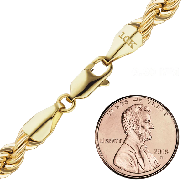 Handmade Solid Rope Bracelet in 10K Yellow Gold (4.20 mm - 6.30 mm)