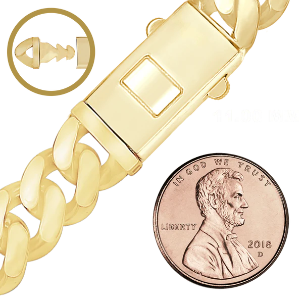 Handmade Semi-Solid Cuban Curb Bracelet in 14K Yellow Gold (4.00 mm - 11.00 mm)