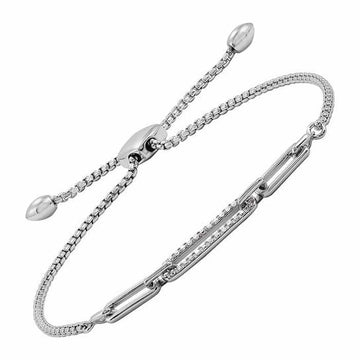 Sterling Silver Diamond Box Chain Bracelet Adjustable