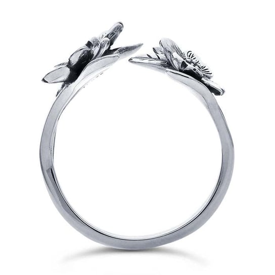 Sterling Silver Dogwood Flowers Bypass Ring, Adjustable