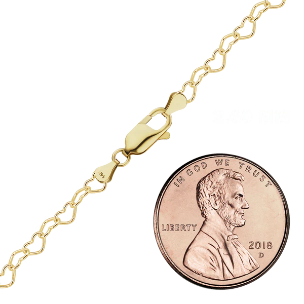 Classic Heart Bracelet in 14K Yellow Gold (1.80 mm - 3.90 mm)