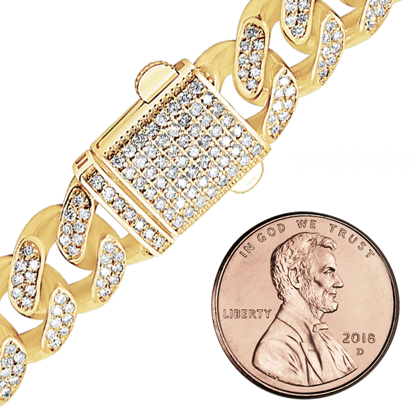 Handmade Semi-Solid Cuban Curb Bracelet with Diamonds in 14K Yellow Gold