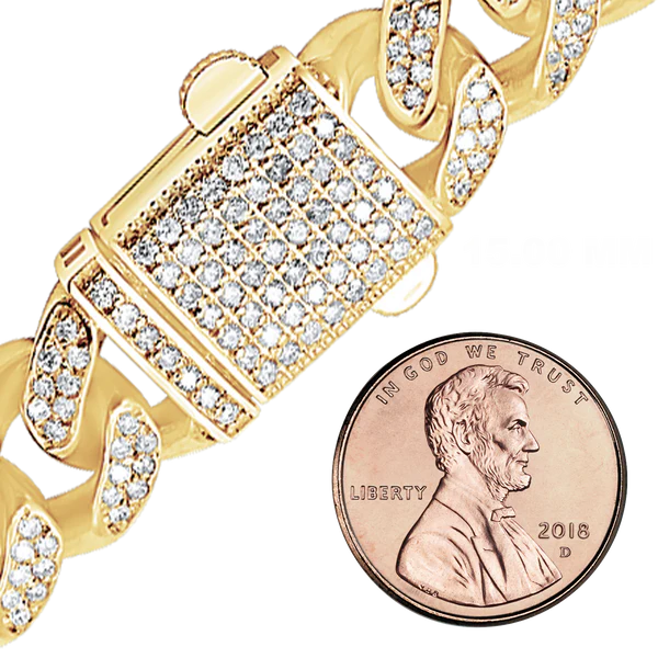 Handmade Semi-Solid Cuban Curb Bracelet with Diamonds in 14K Yellow Gold