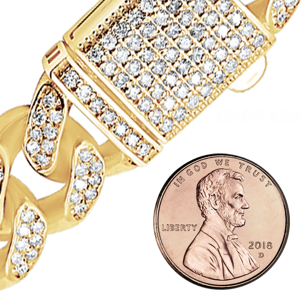 Handmade Semi-Solid Cuban Curb Bracelet with Diamonds in 14K Yellow Gold