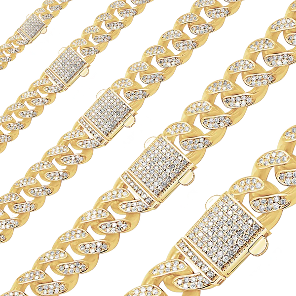 Handmade Semi-Solid Cuban Curb Bracelet with Diamonds in 14K Yellow Gold