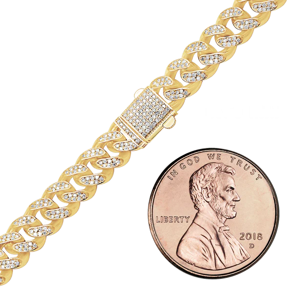 Handmade Semi-Solid Cuban Curb Bracelet with Diamonds in 14K Yellow Gold