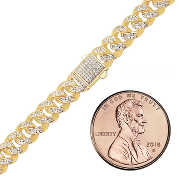 Handmade Semi-Solid Cuban Curb Bracelet with Diamonds in 14K Yellow Gold