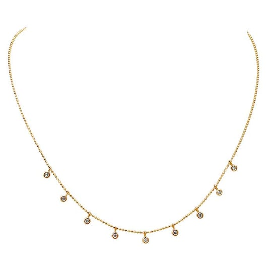 14K Yellow Gold Diamond-Set Bead Chain Necklace