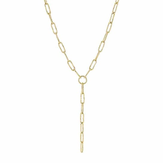 14K Yellow Gold 5.5mm Paperclip Chain Lariat Necklace