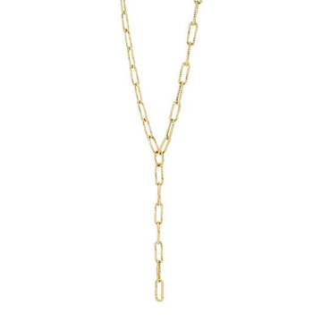 14K Yellow Gold 5.5mm Paperclip Chain Lariat Necklace