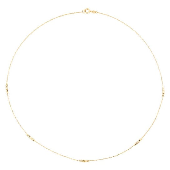 14K Yellow Gold Trio Beads Station Chain Necklace