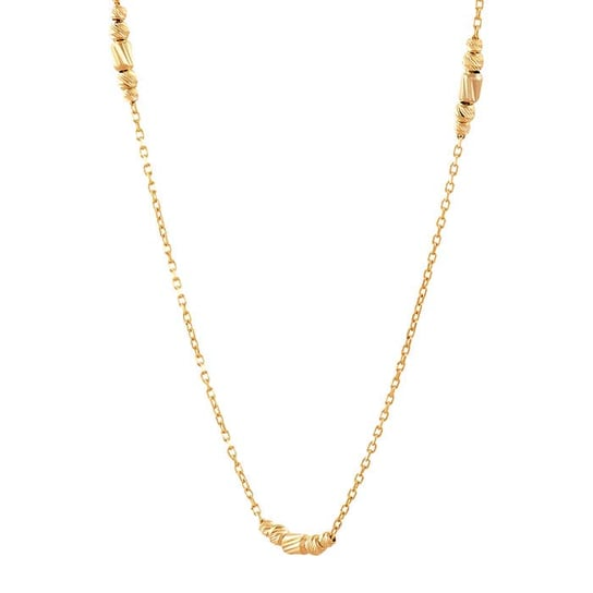 14K Yellow Gold Trio Beads Station Chain Necklace