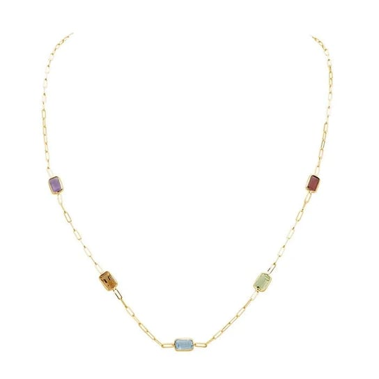 14K Yellow Gold 1.5mm Oval Cable Necklace with Baguette Gemstones