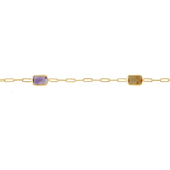 14K Yellow Gold 1.5mm Oval Cable Necklace with Baguette Gemstones