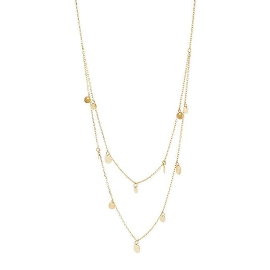 14K Yellow Gold Double Layer Necklace with Disc Dangles