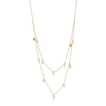 14K Yellow Gold Double Layer Necklace with Disc Dangles