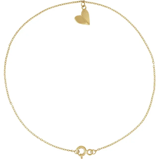14K Yellow Gold Heart 9" Anklet