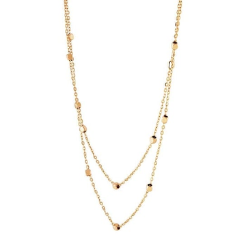 14K Yellow Gold Double Layer Bead Station Necklace