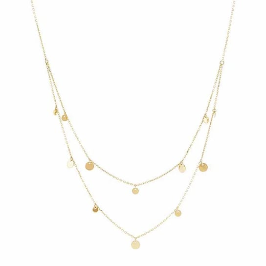 14K Yellow Gold Double Layer Necklace with Disc Dangles