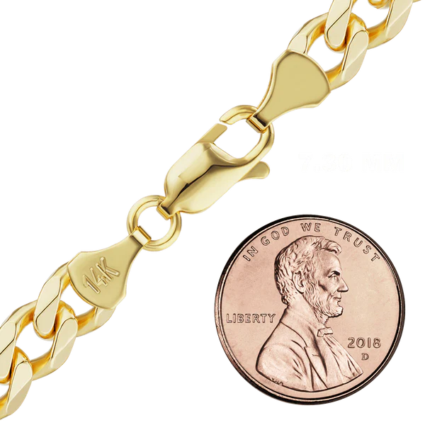 Semi-Solid Curb Bracelet in 14K Yellow Gold (1.80 mm - 7.30 mm)