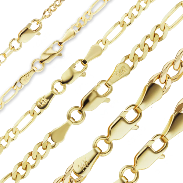 Classic Figaro Semi-Solid Bracelet in 14K Yellow Gold (1.80 mm - 6.60 mm)