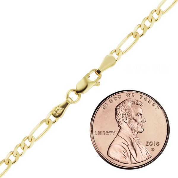 Classic Figaro Semi-Solid Bracelet in 14K Yellow Gold (1.80 mm - 6.60 mm)