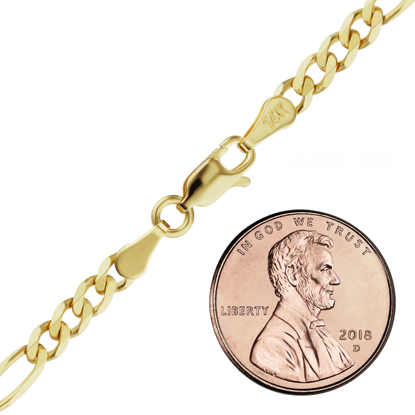 Classic Figaro Semi-Solid Bracelet in 14K Yellow Gold (1.80 mm - 6.60 mm)