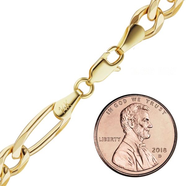 Classic Figaro Semi-Solid Bracelet in 14K Yellow Gold (1.80 mm - 6.60 mm)